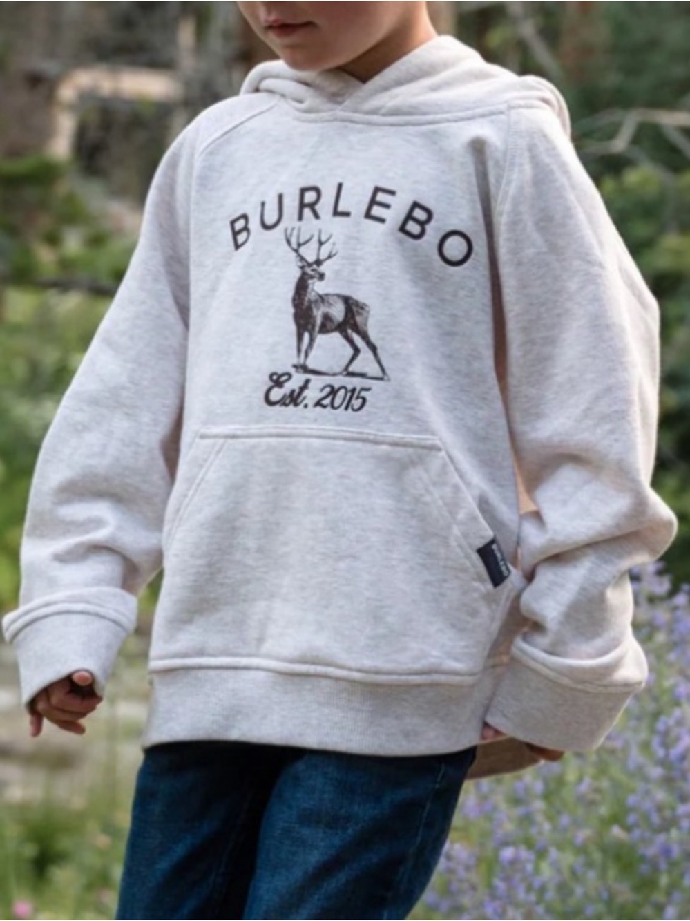 Boys Burlebo heather oatmeal deer hoodie Sz XL